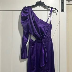 Beautiful purple one shoulder satin dress